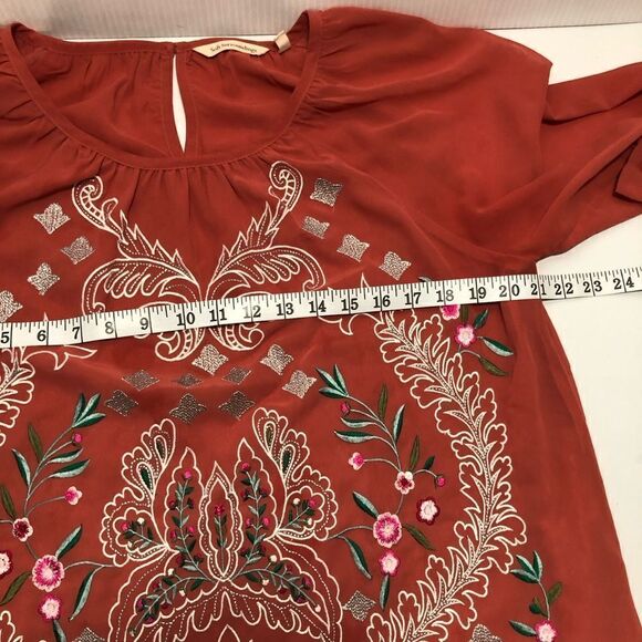 Soft Surroundings Embroidered Peasant Top - Color Brick Size Medium - Picture 11 of 12